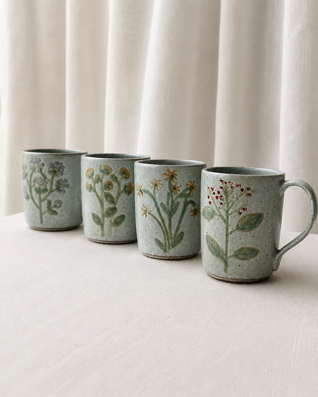 Set de 4 Tazas Diseño Botánico