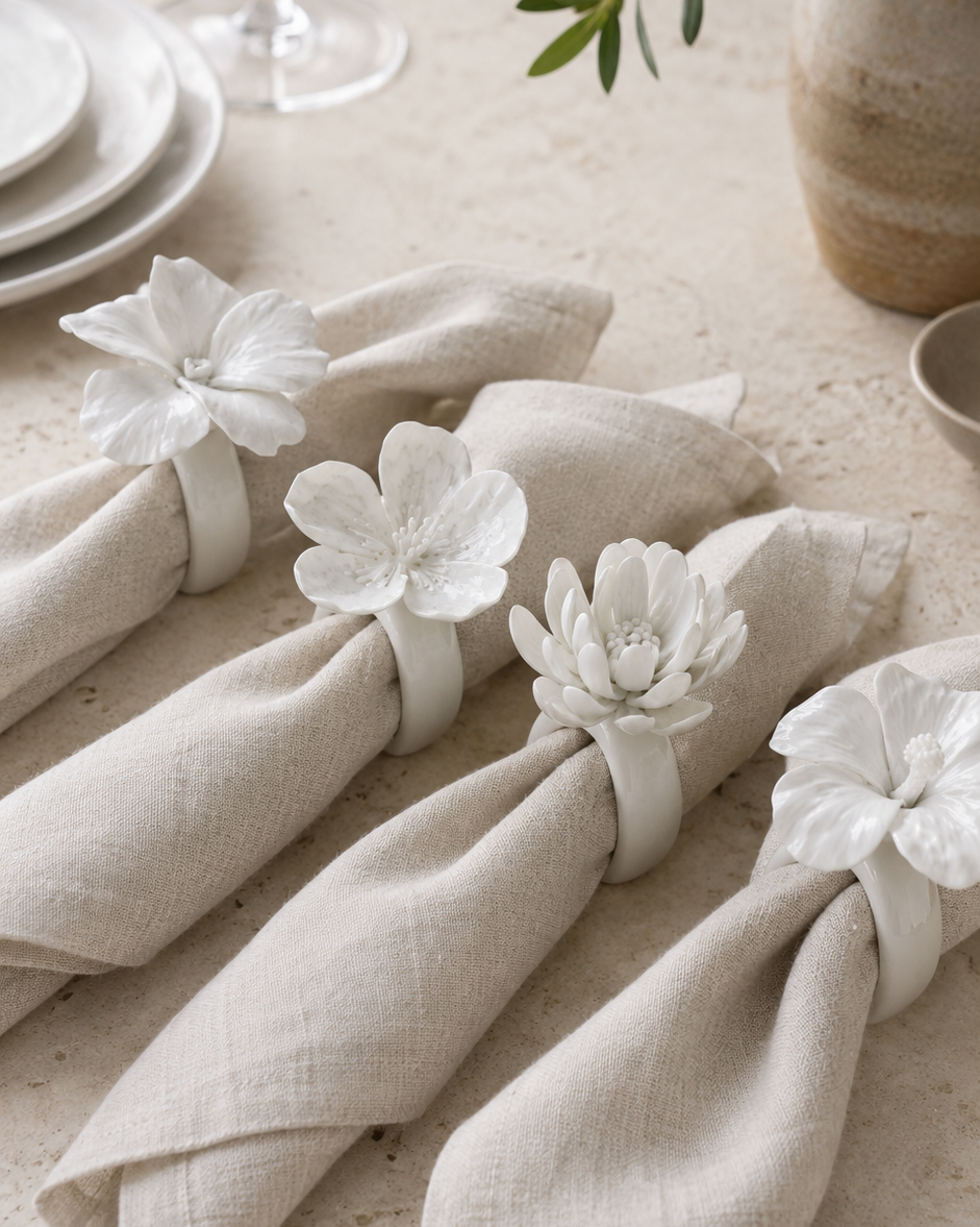 Aros para Servilleta Flor de Porcelana