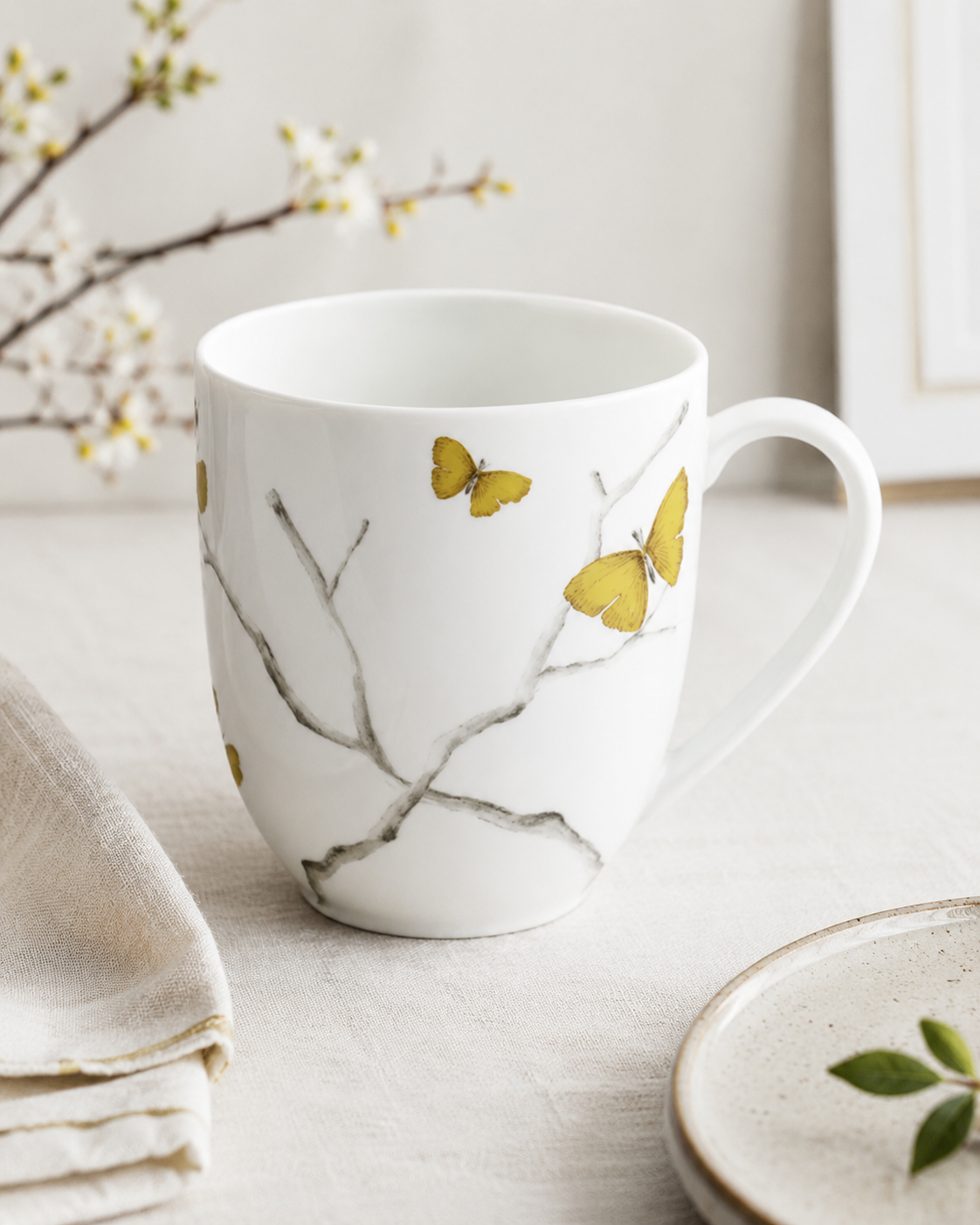 Butterfly Ginkgo Gold Taza