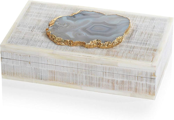Caja de Madera de Mango y Hueso Tallado con Ágata