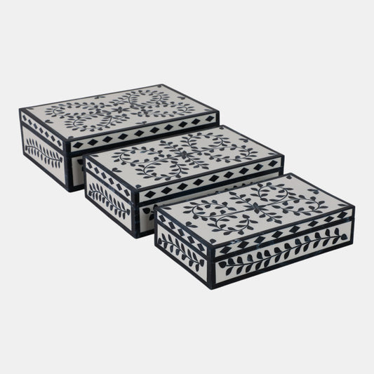Cajas Decorativas Pétalos Azul y Blanco