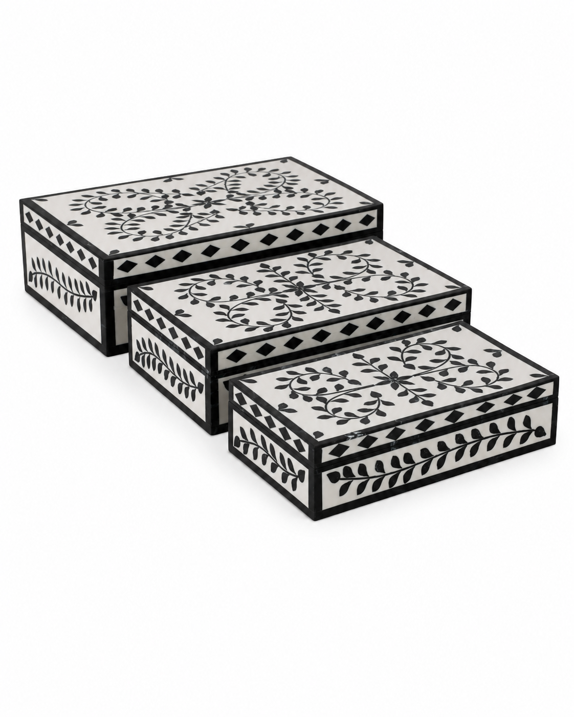 Cajas Decorativas Pétalos Azul y Blanco - Set de 3