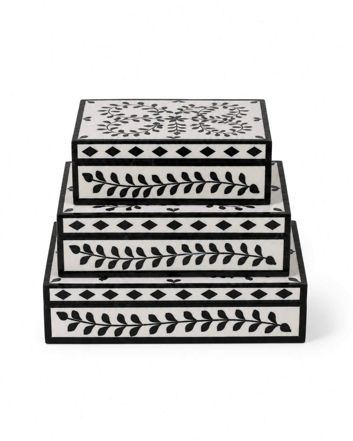 Cajas Decorativas Pétalos Azul y Blanco - Set de 3