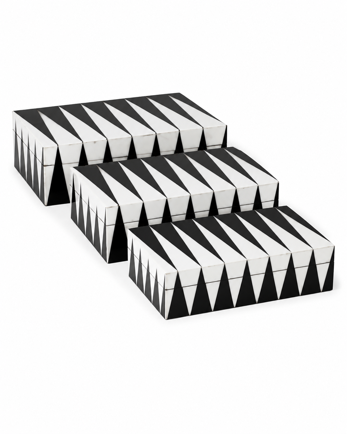 Cajas Decorativas Patrón Triangular B&N - Set de 3