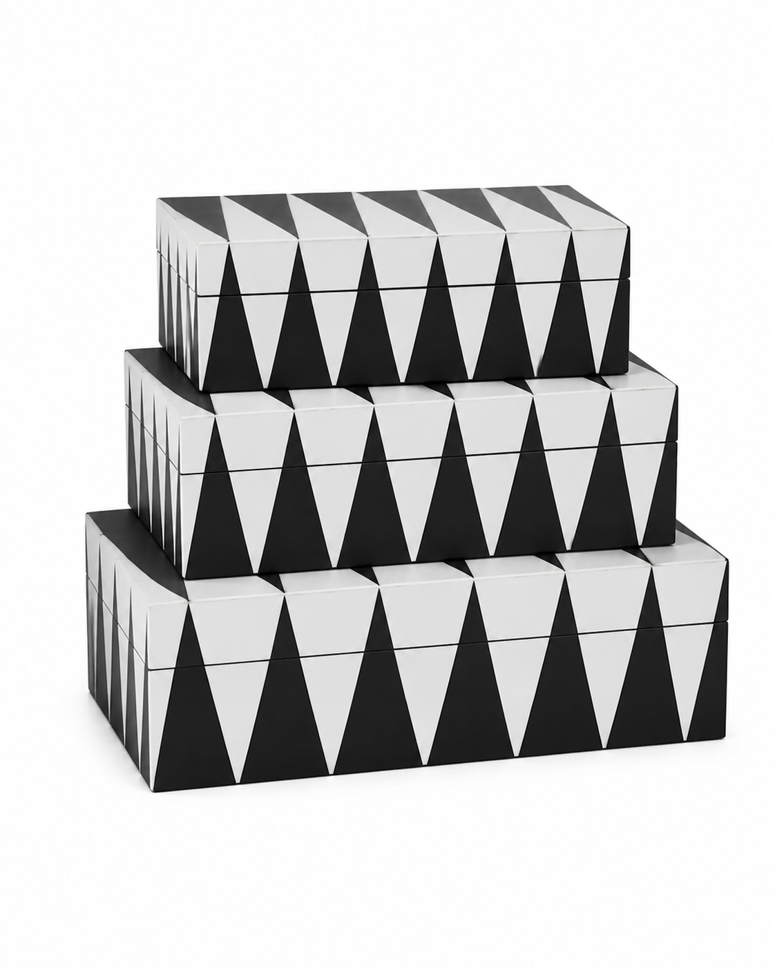 Cajas Decorativas Patrón Triangular B&N - Set de 3