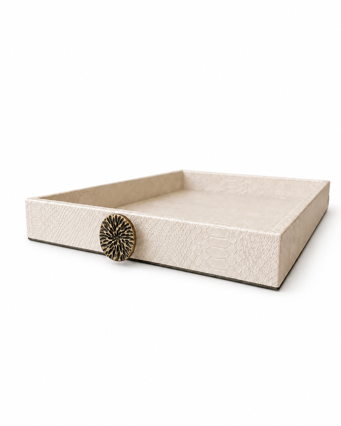 Charola Ortiga Rectangular Alga Crema