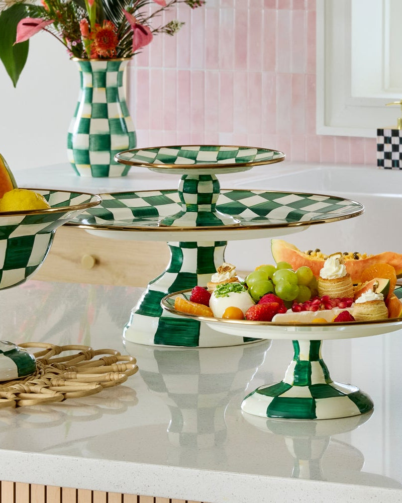 Emerald Check Large Pedestal Platter