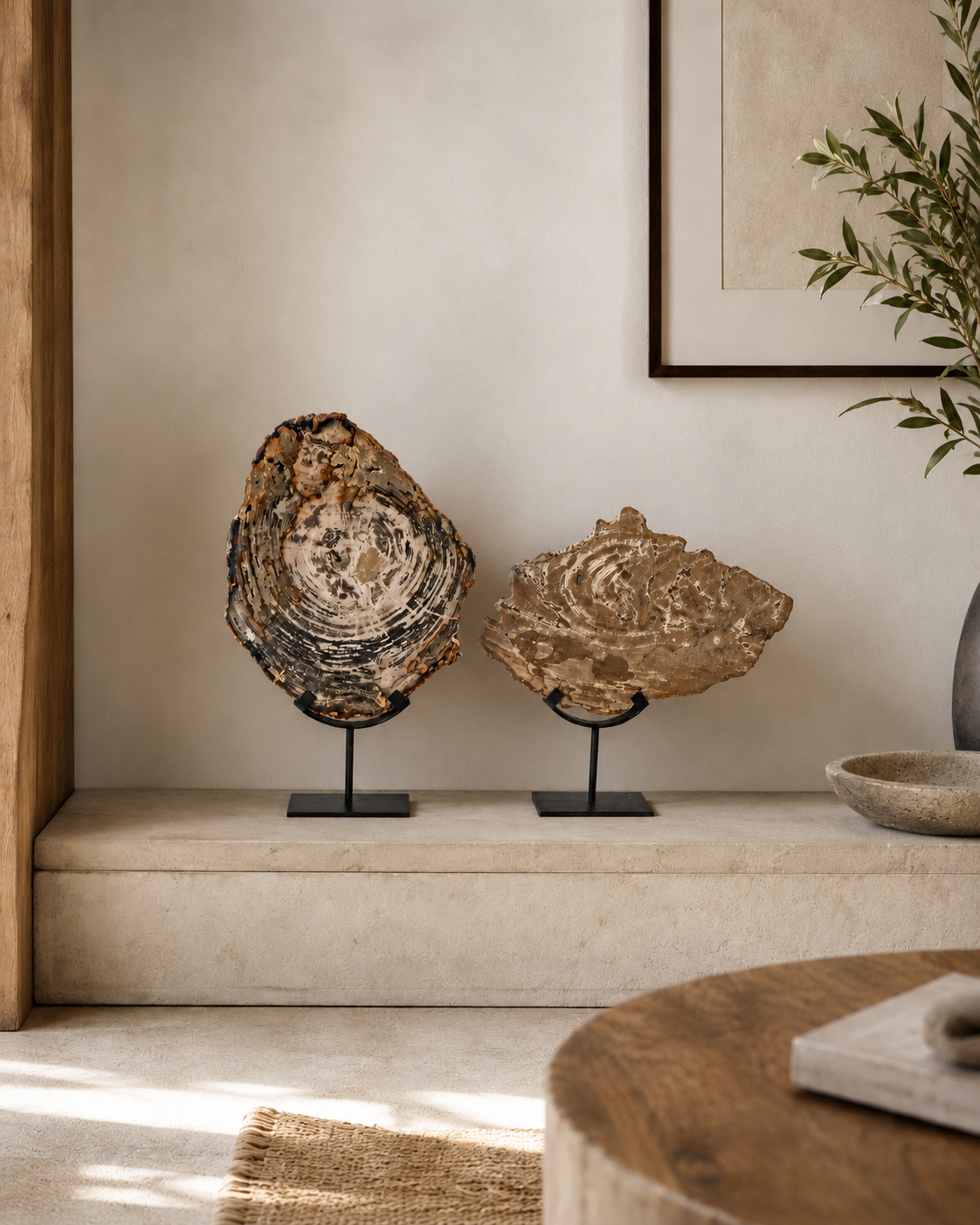 Escultura de Madera Petrificada en Base Grande