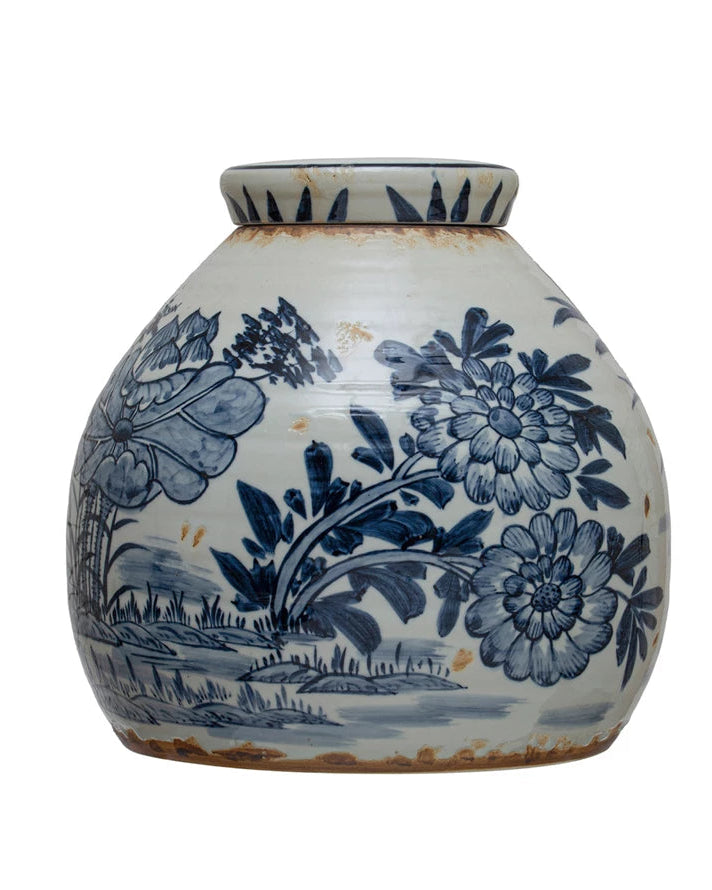 Jarrón con Diseño Floral Azul