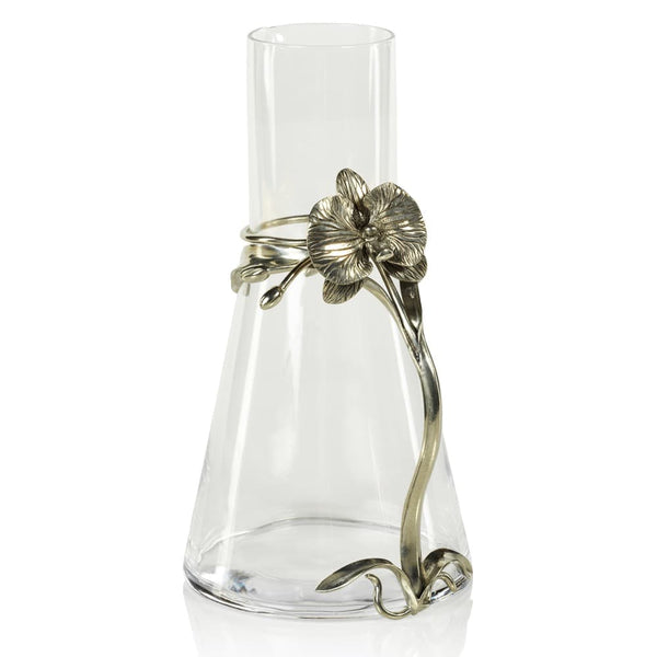 Jarra de Vidrio y Metal Plateado con Orquídea