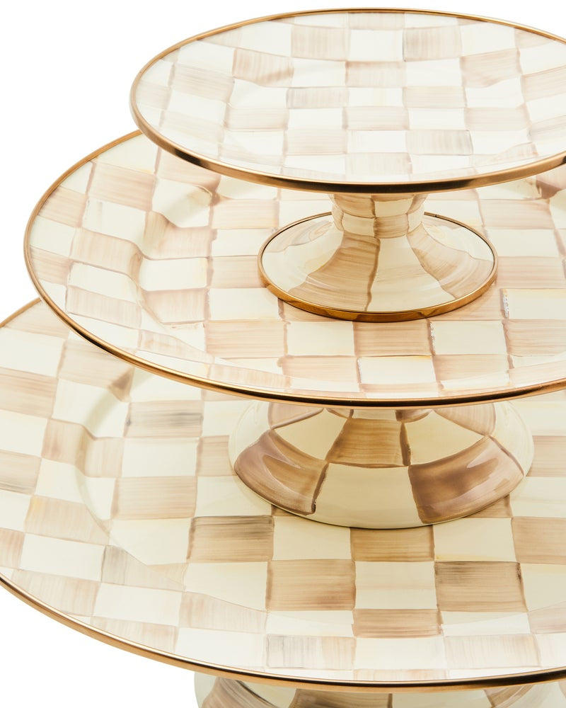 Mocha Check Large Pedestal Platter
