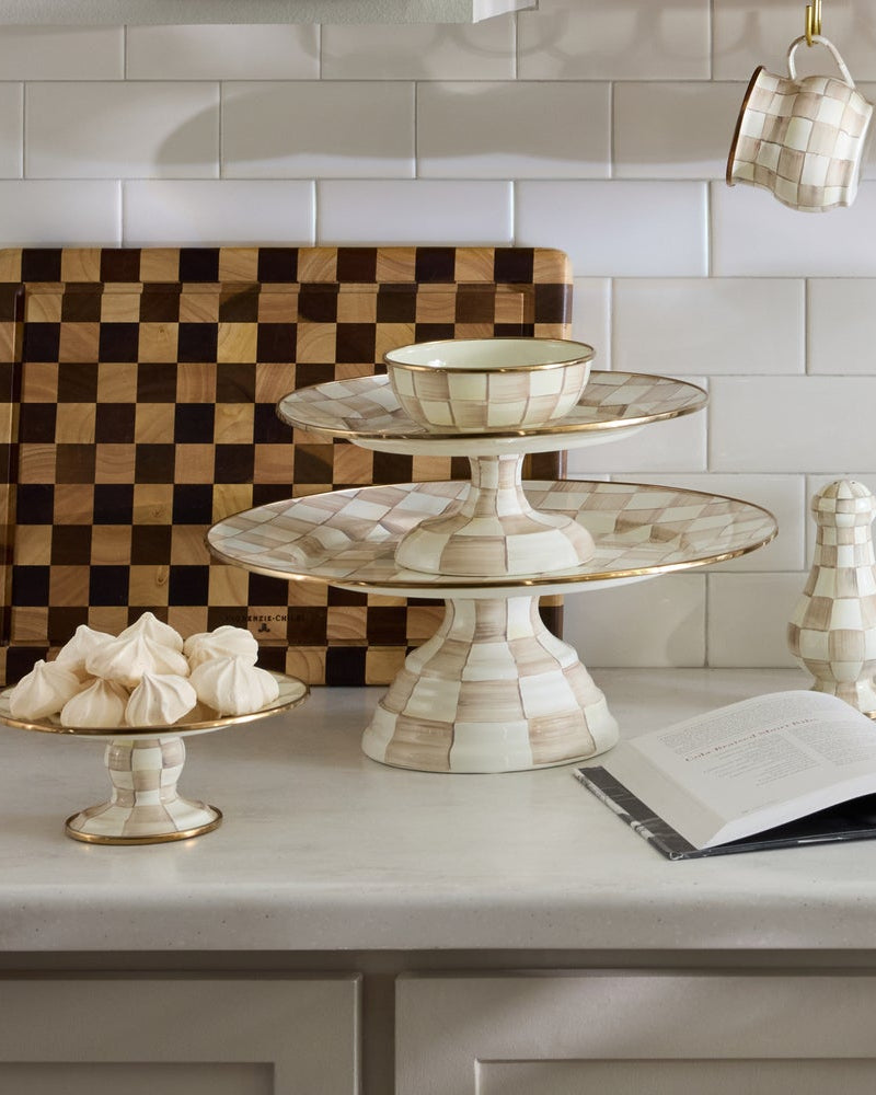 Mocha Check Large Pedestal Platter