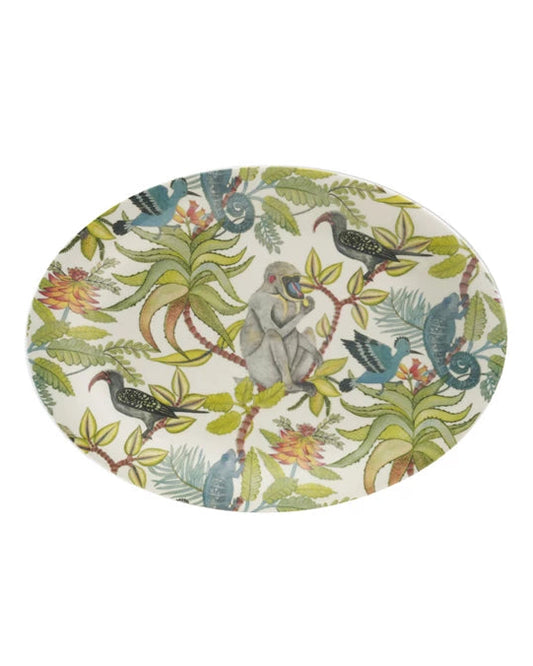 Platón Ovalado con Diseño Botánico Tropical
