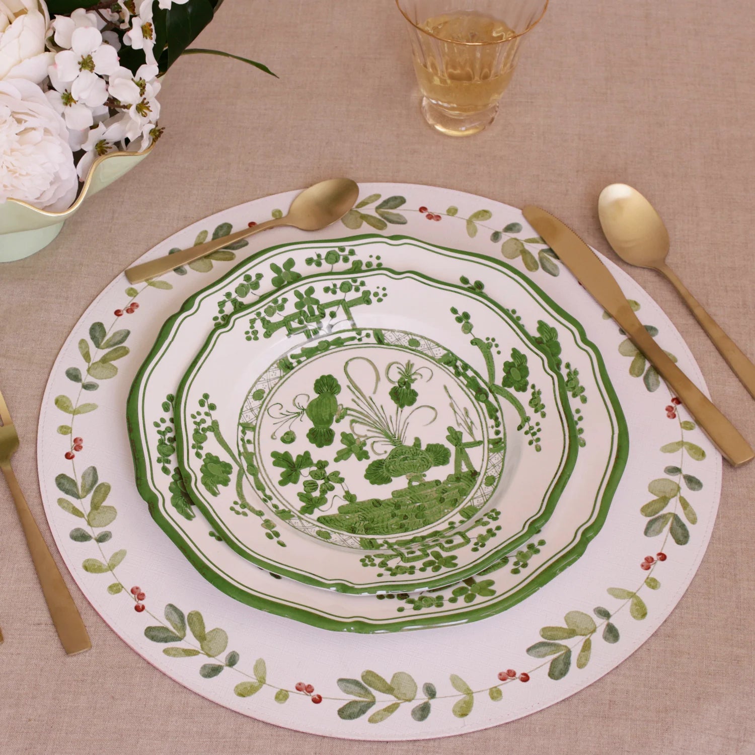 Plato Base 11" Blanco & Verde (Set de 4) 2