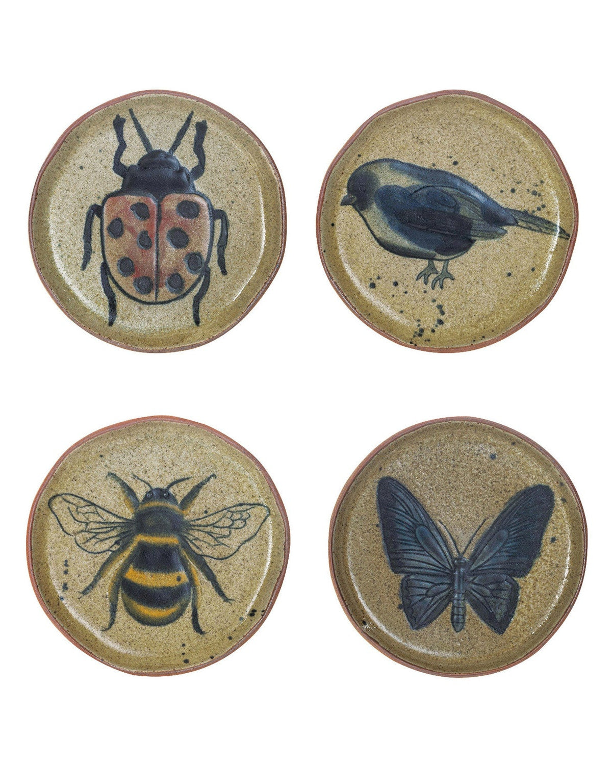 Plato De Gres Con Insectos O Aves, 4 Estilos