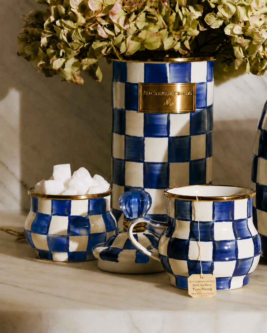 Royal Check Enamel Lidded Sugar Bowl