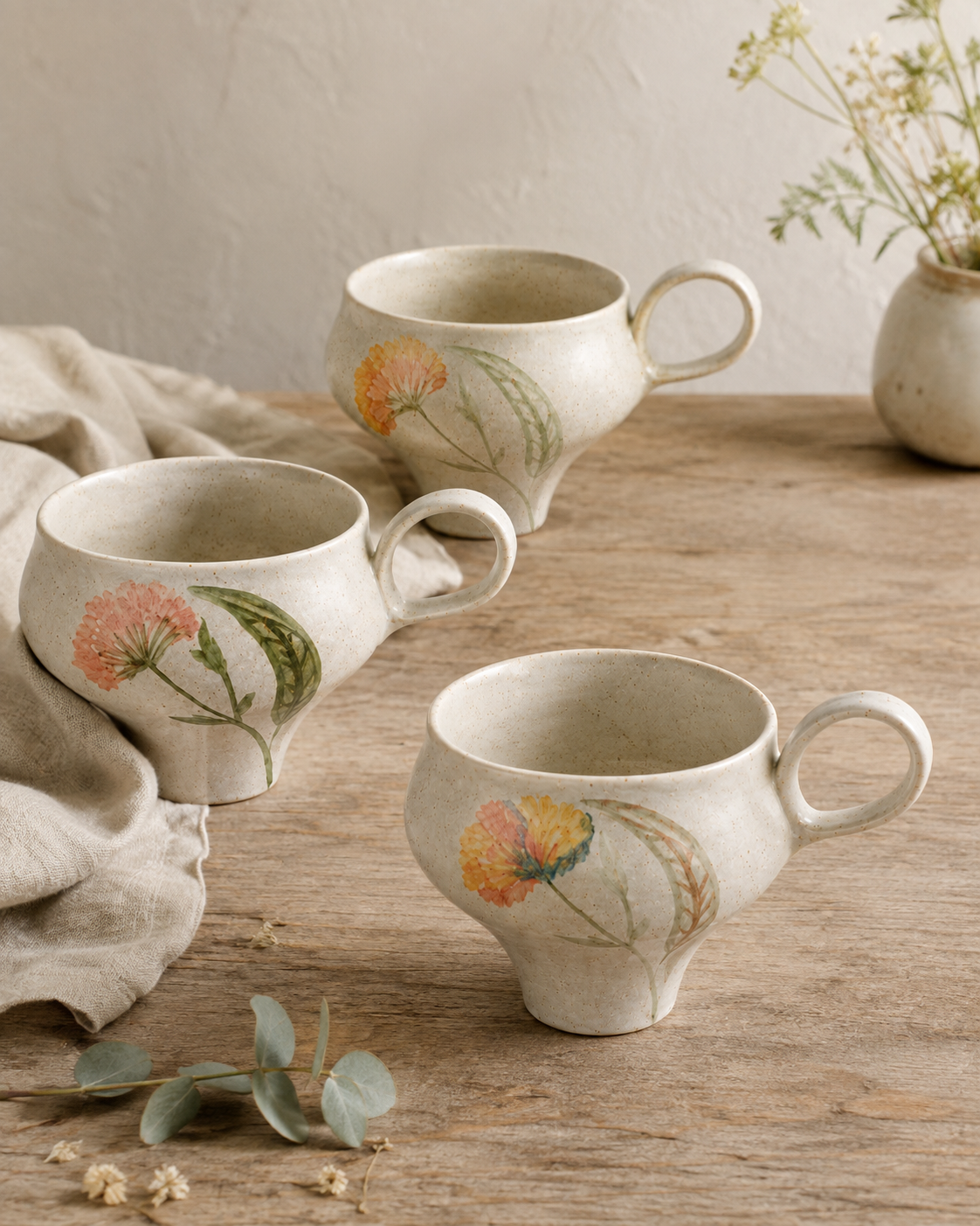 Set de 3 Tazas con Flores