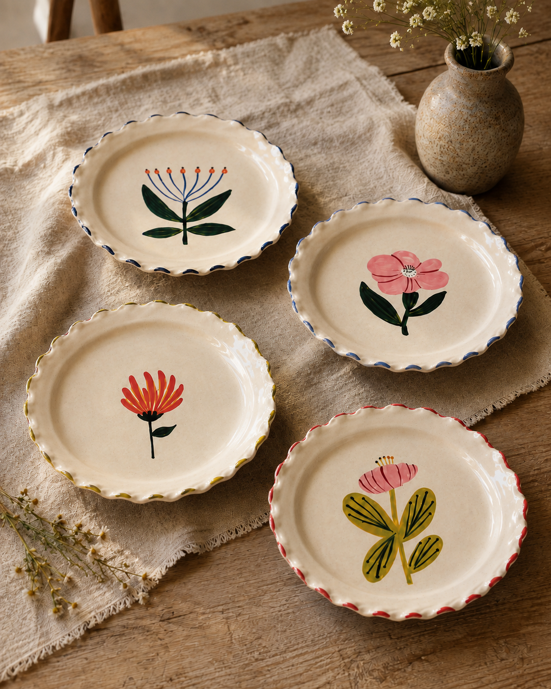 Set de 4 Platos Borde Ondulado