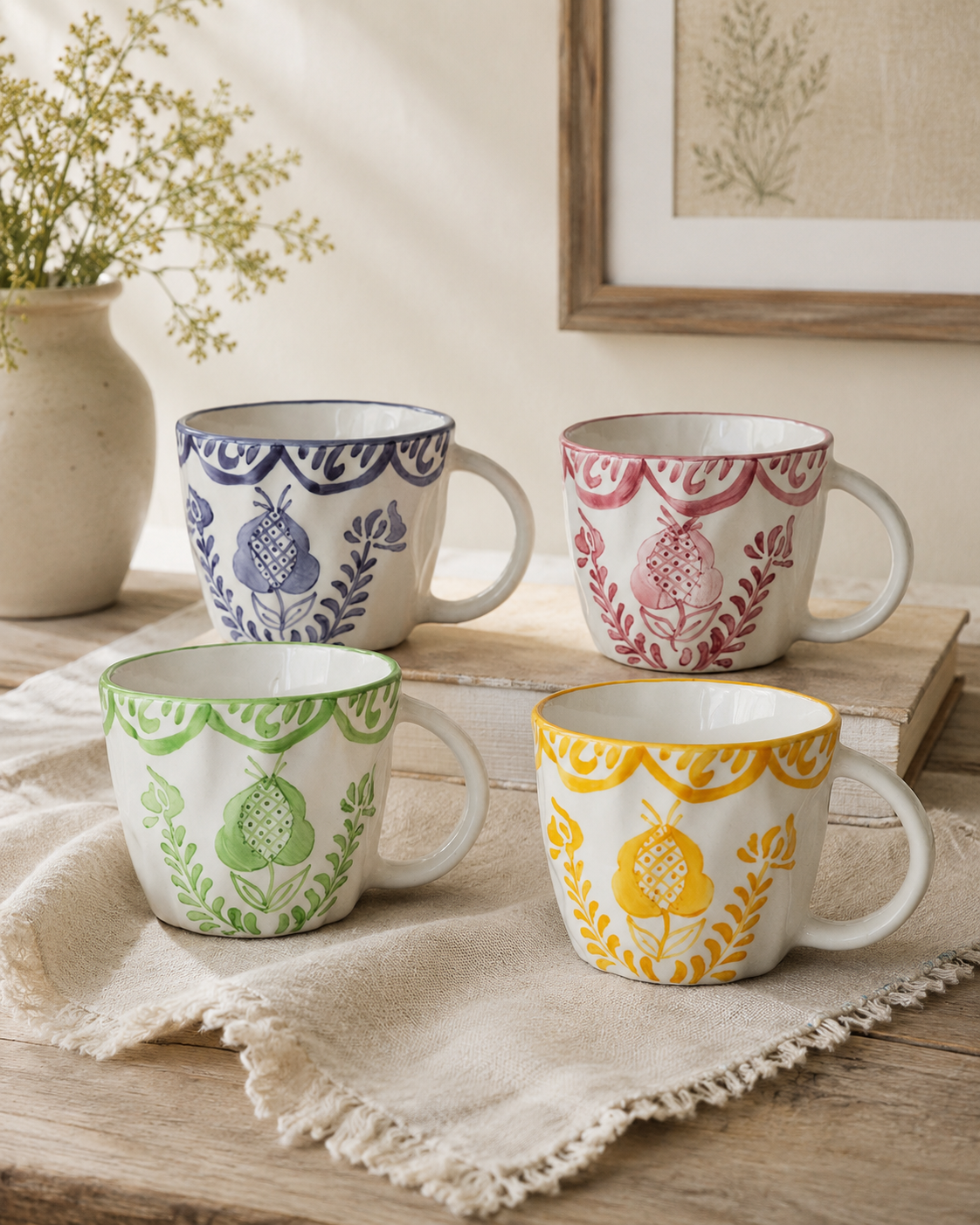 Set de 4 Tazas Diseño Botánico