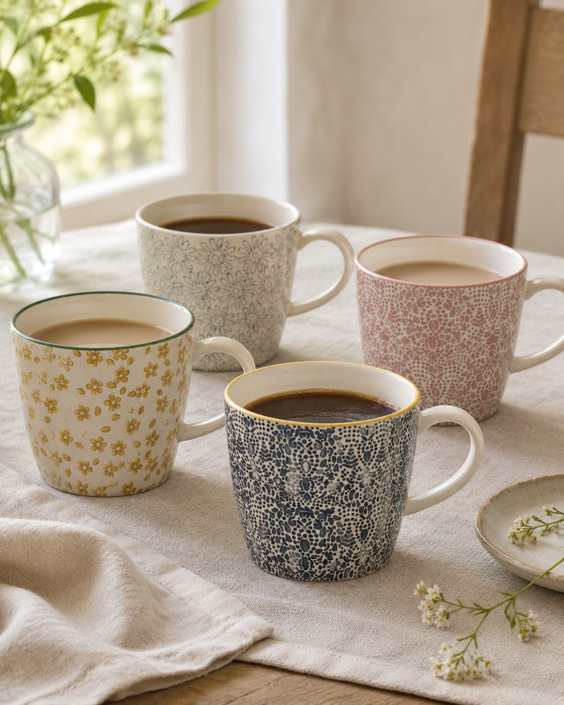 Set de 4 Tazas Estampado Floral