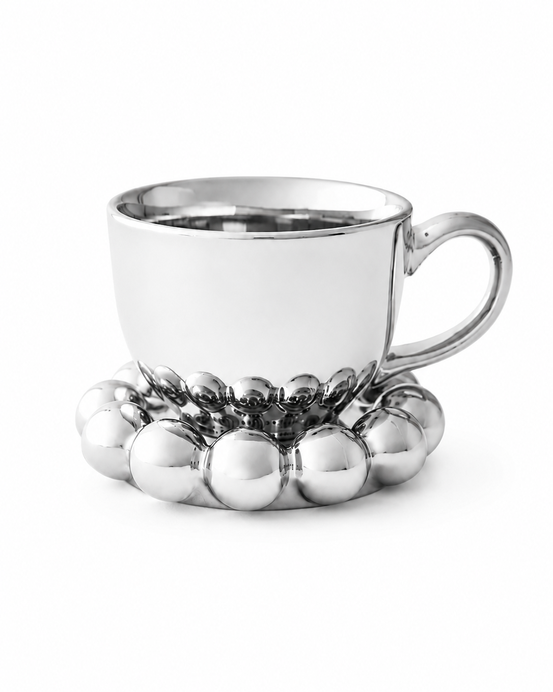 Taza De Gres Con Platito Acabado Cromado