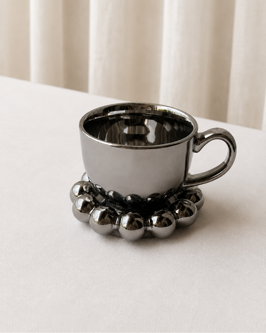 Taza De Gres Con Platito Acabado Cromado