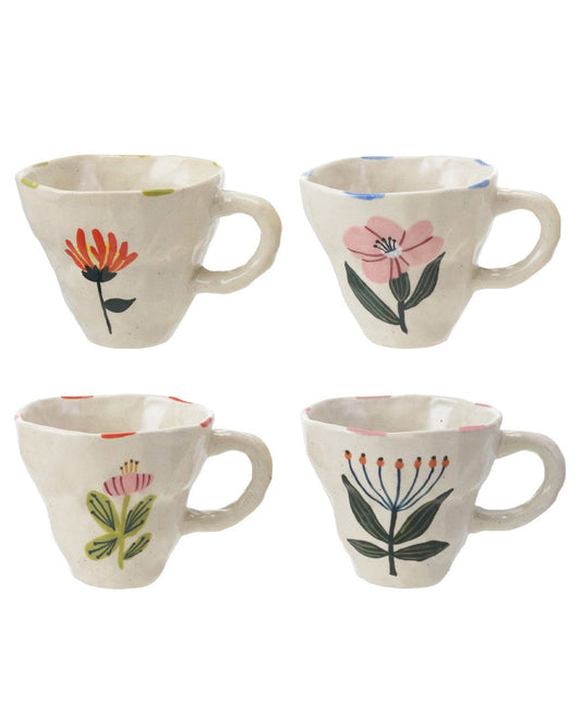 Taza De Gres Pintada A Mano Con Imagen Floral, 4 Estilos