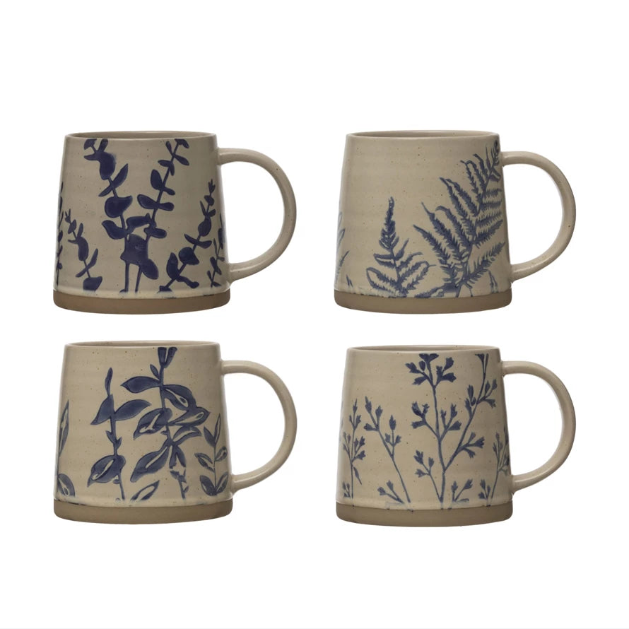 Taza de Gres Estampado Botánico a Mano