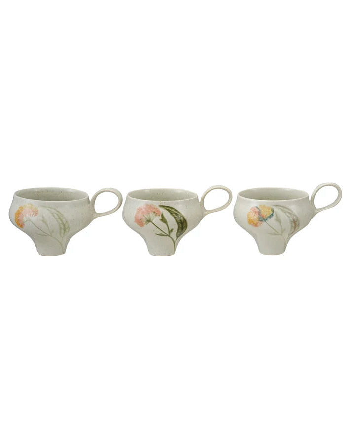Taza de Gres Pintada a Mano con Flores