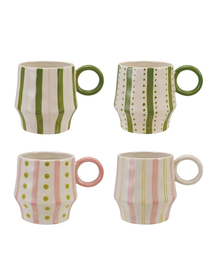 Taza de Gres Pintada a Mano con Rayas