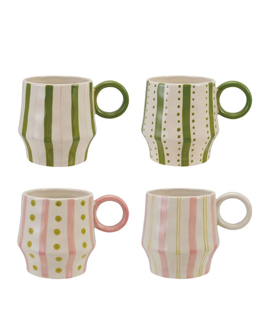 Taza de Gres Pintada a Mano con Rayas
