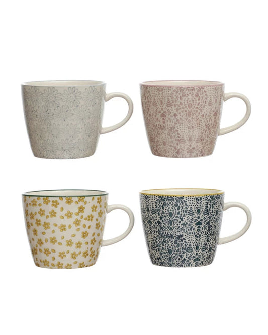 Taza de Gres con Estampado Floral a Mano