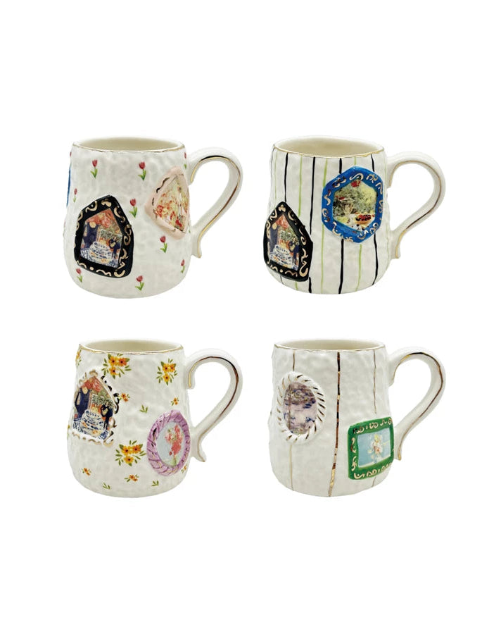 Taza de Gres en Relieve Pintada a Mano