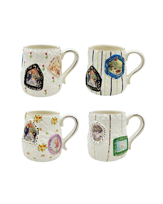 Taza de Gres en Relieve Pintada a Mano