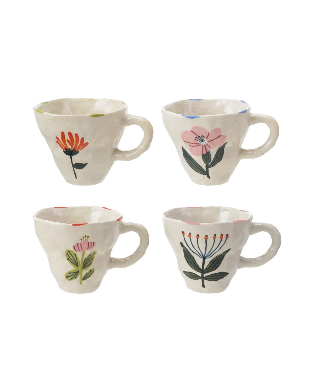 Taza De Gres Pintada A Mano Con Imagen Floral, 4 Estilos